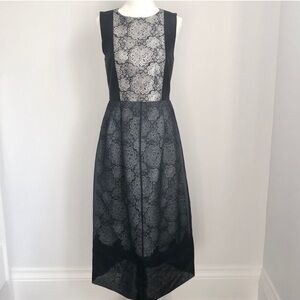 Sleeveless Black and Gray Lace Midi Dress